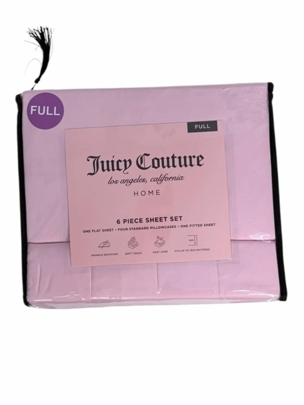 Juicy Couture Pink Full Sheet Set 6 Piece Bedding Set Flat Fitted Sheets